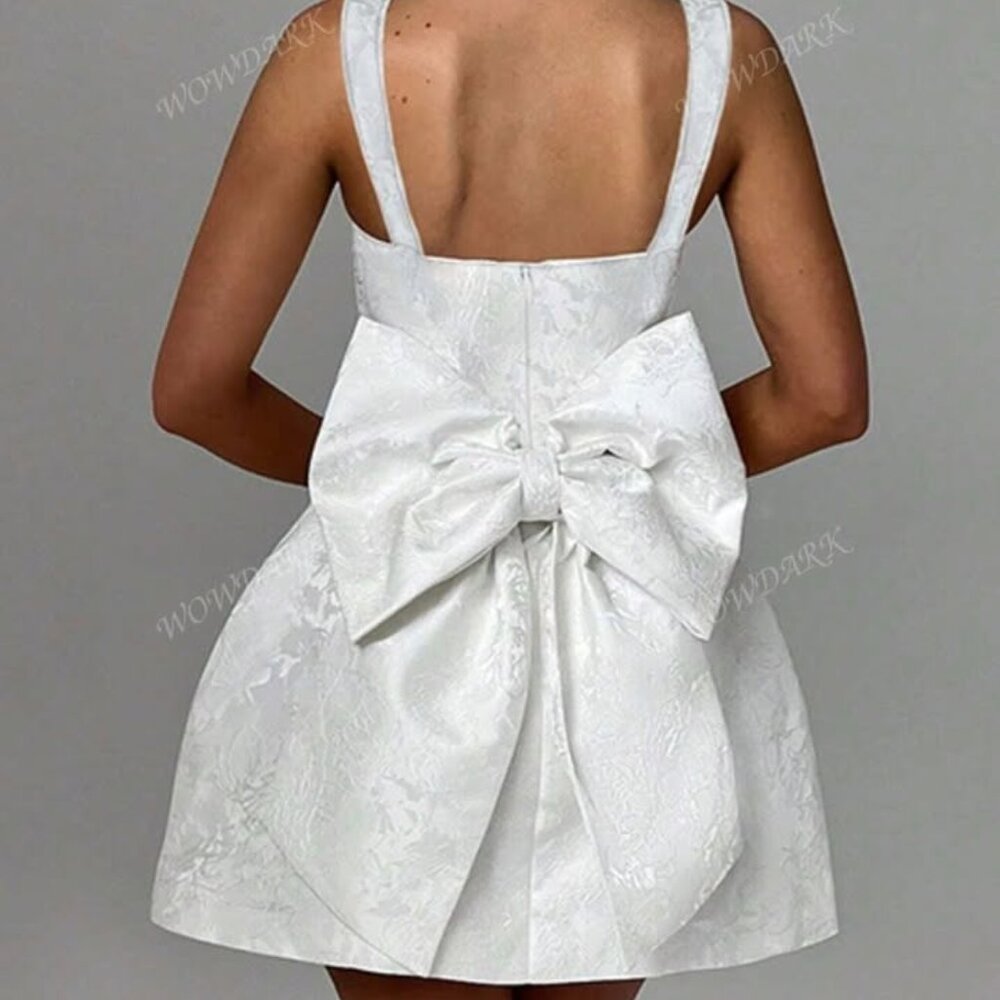 WOWDARK Women Square Neck Bow Decor A-Line Strap Summer Dress - Picture 2 of 2